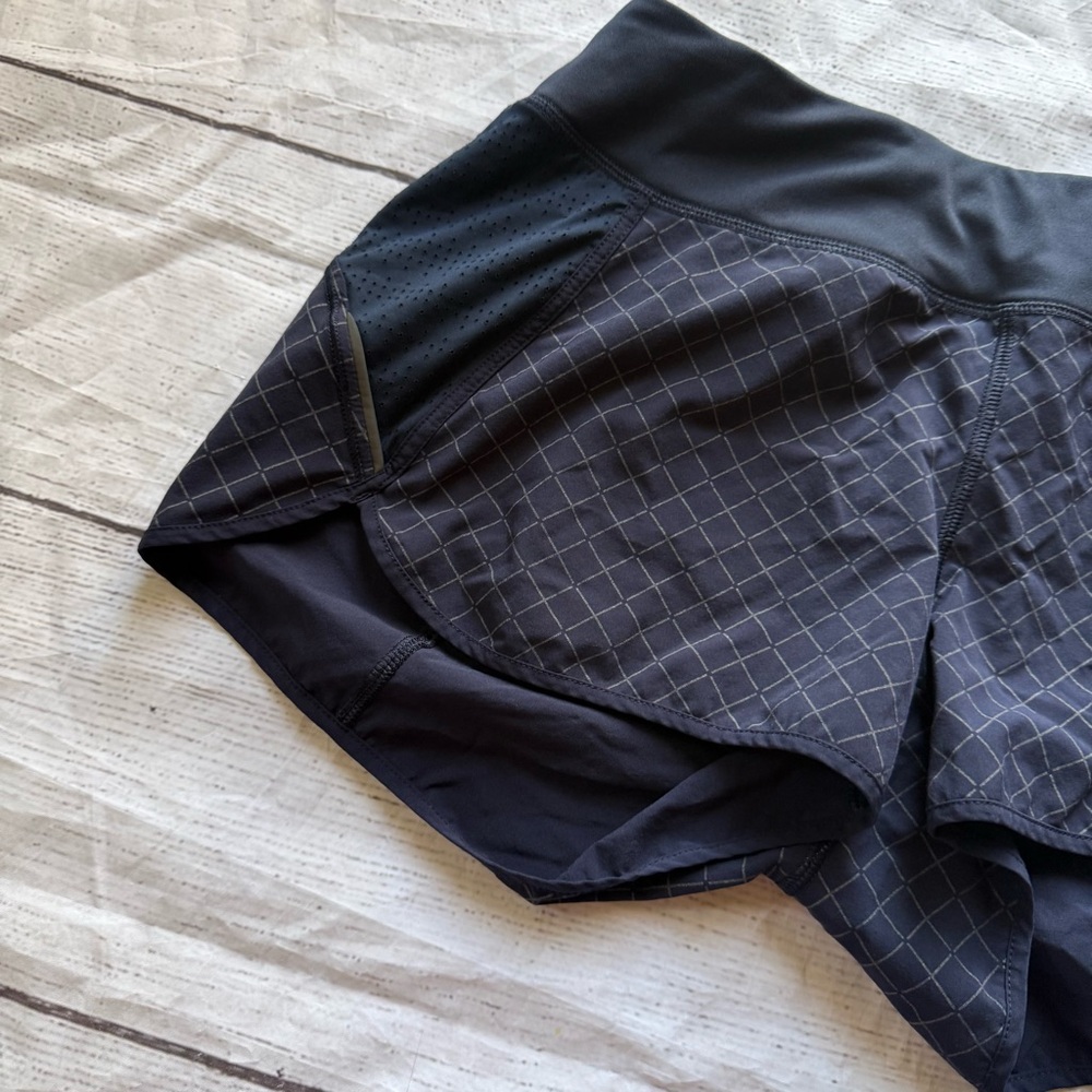 Athleta Size Small Navy Blue Diamond Track This Run Shorts Reflective - Picture 2 of 13